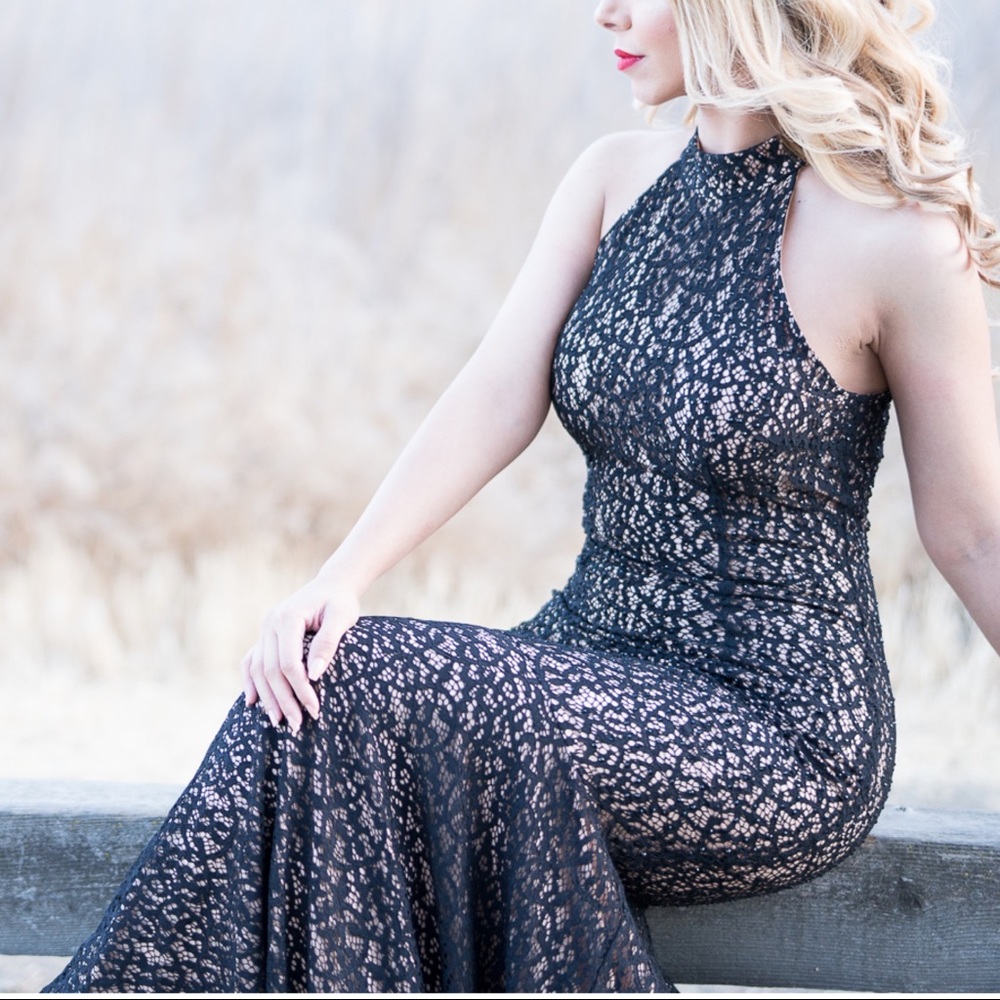 JOVANI black lace mermaid gown